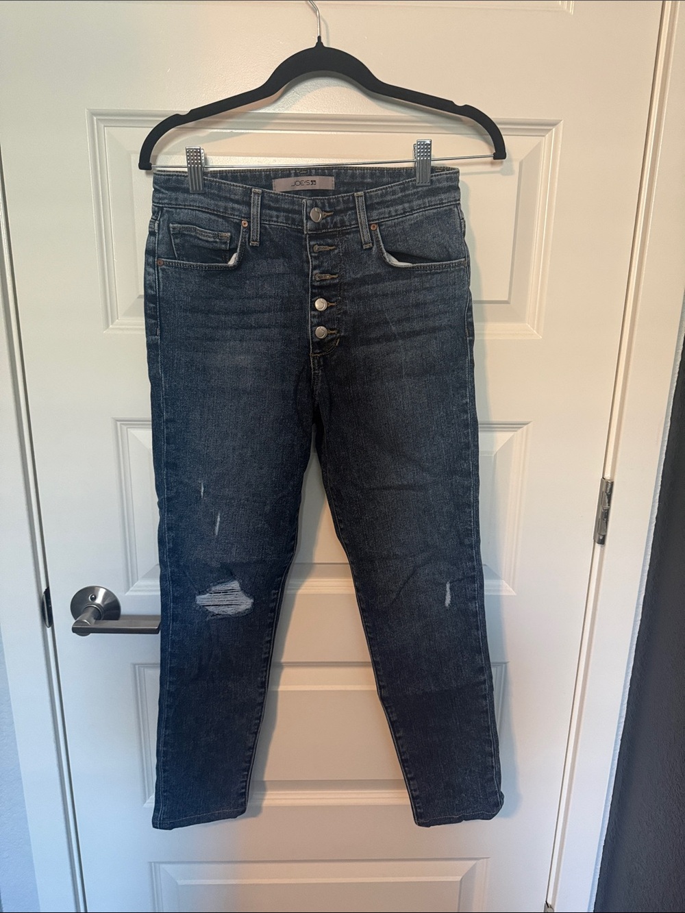 Joe's Jeans High-Rise Button-Fly Distressed Dark Blue Jeans